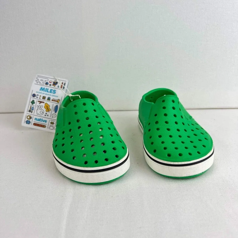 NWT Native Shoes Miles Kids Green Shell White Slip On Water Shoes EVA Size C7
